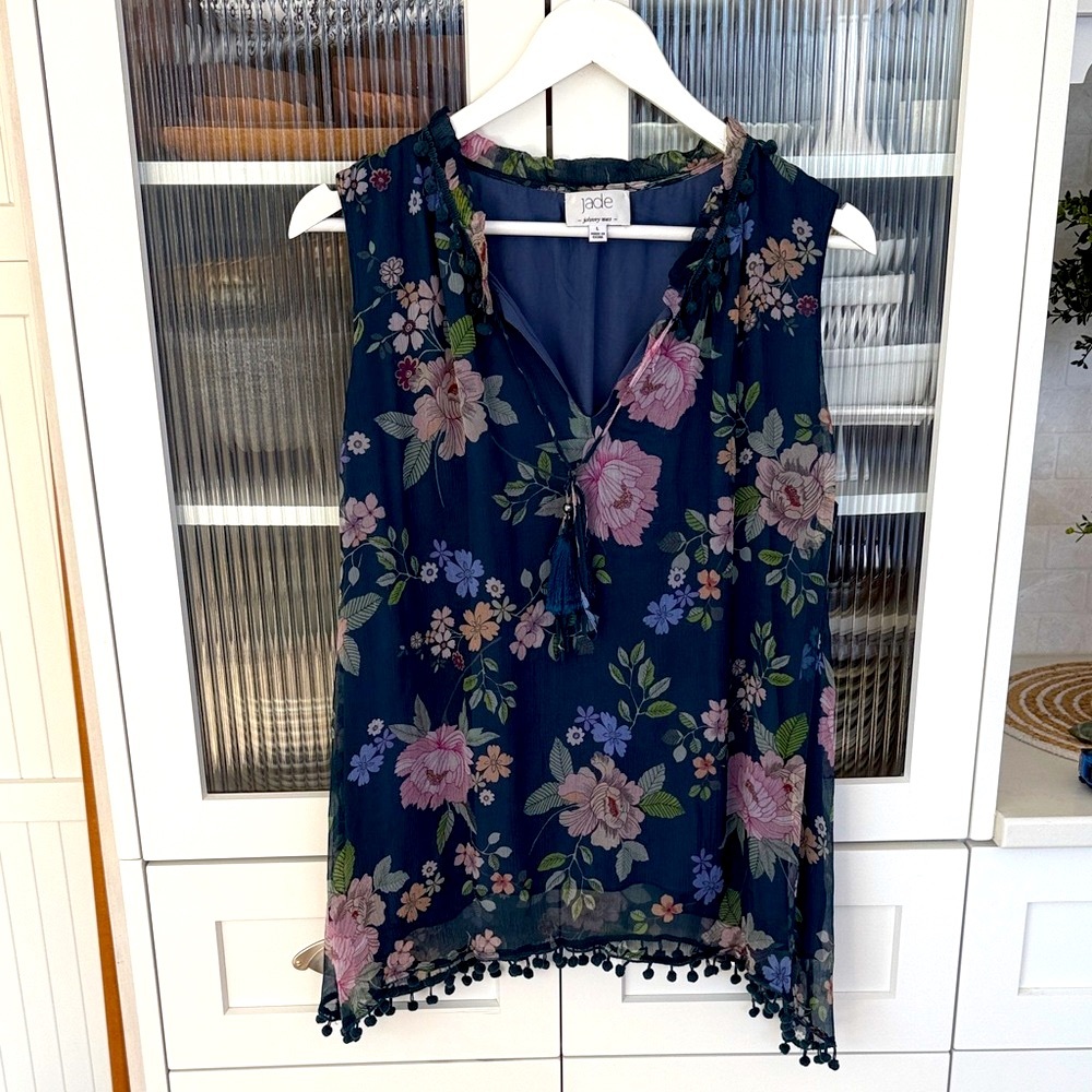 Johnny Was Floral Navy Blouse